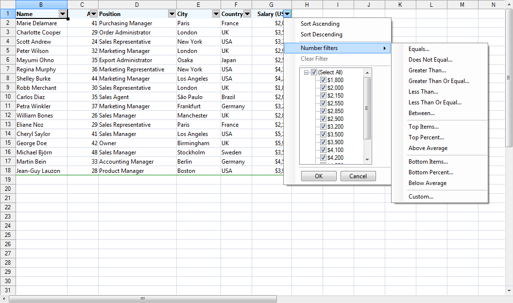 Spreadsheet for WinForms: Auto Filtering