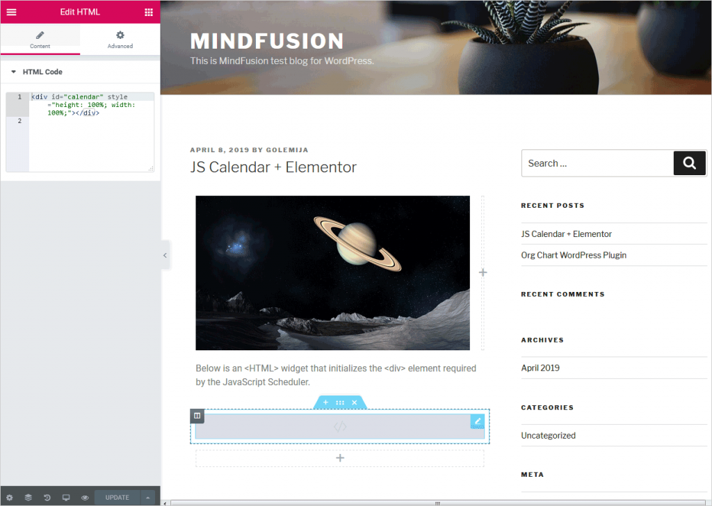 Using MindFusion JavaScript Components With WordPress Elementor Plugin ...