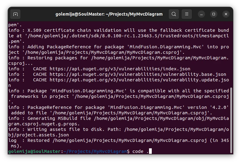 Install MindFusion Diagramming for ASP.NET MVC from NuGet