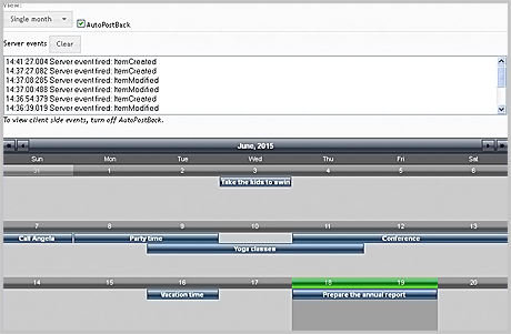 Calendar for WebForms Control: Events