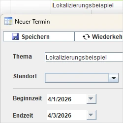 An appointment form rendered by the Java Swing Scheduler in German