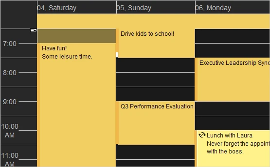 The Timetable view in MindFusion Scheduling for Java Swing