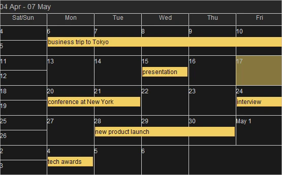 The Week Range view from the Java Swing Calendar library