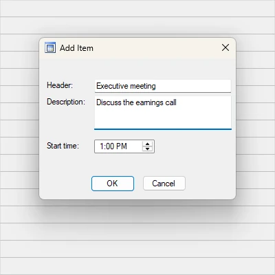 A simple form to create schedule items
