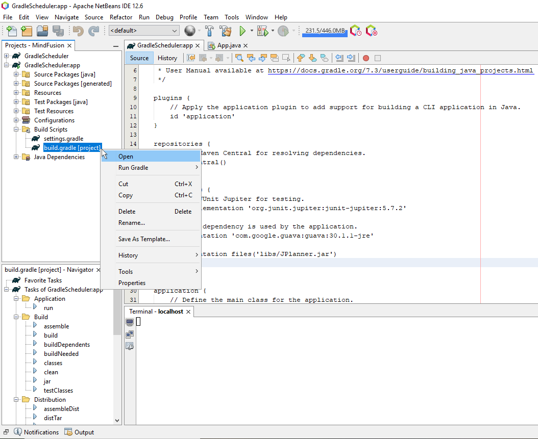 Edit the build.gradle script in NetBeans