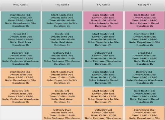Managing driver shifts with the ListView in MindFusion Scheduling for Java Swing